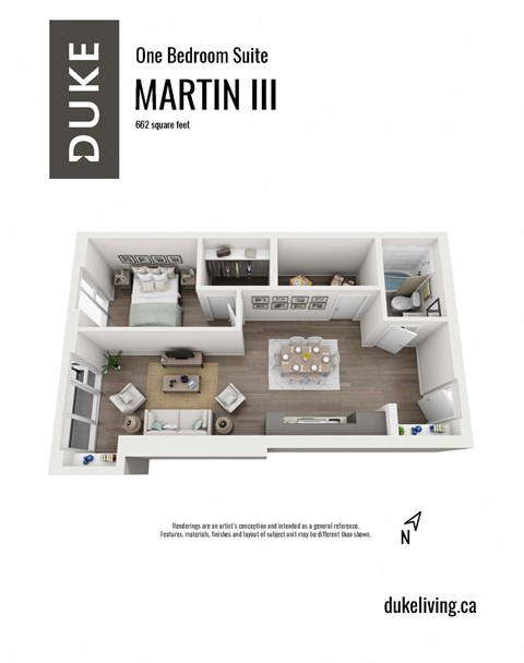 1 bedroom 1 bath apartment floor plan at The Duke